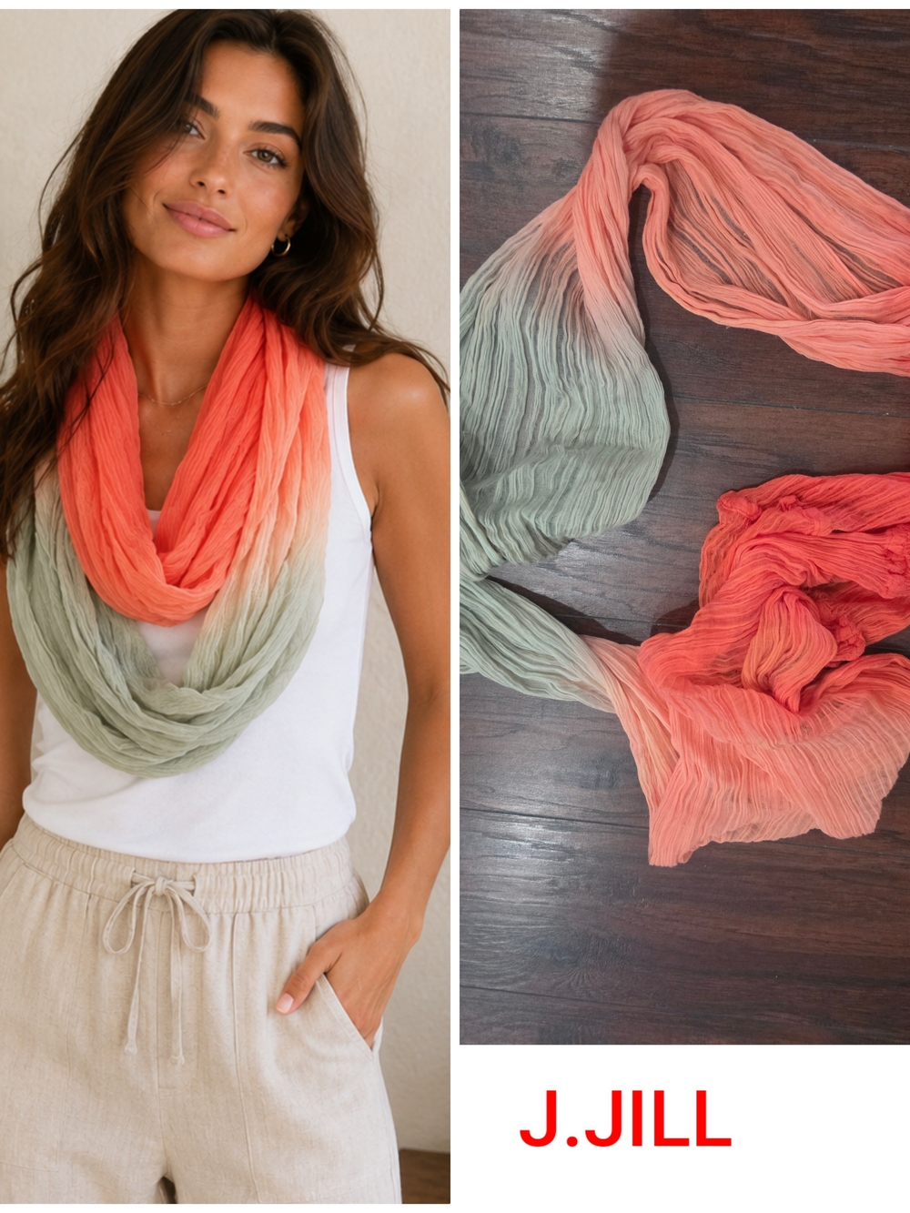 J. Jill Coral to Sage Ombre Lightweight Infinity Scarf